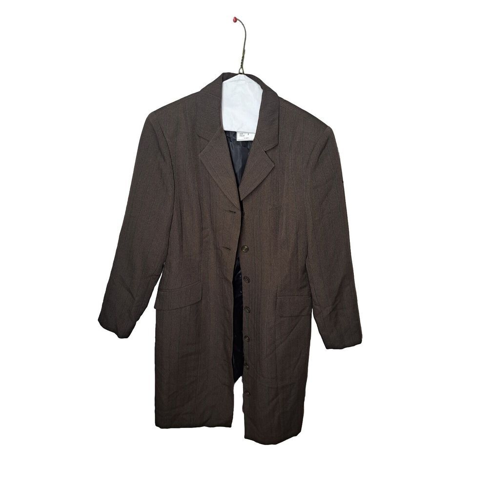 Long Brown Trench Coat Size 8 Tall Morton Bernard‎ Brown Pin Stripes/jacket